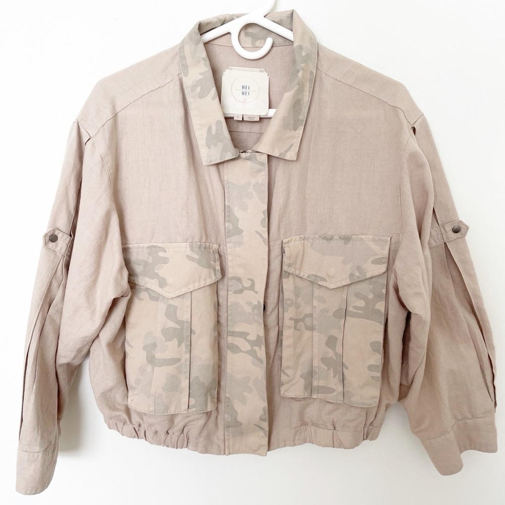 Anthropologie Hei Hei Khaki Camouflage Bomber Jacket M - Picture 2 of 6